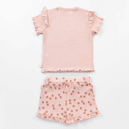 2 Piece Never Stop Blooming Ribbed Co-ord Set - Rose Quartz