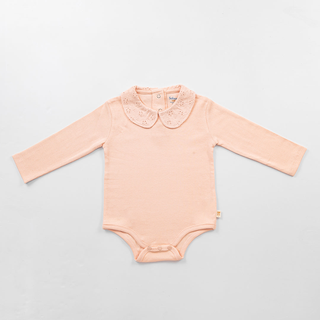 Peter Pan Collar Bodysuit - Peach Melba