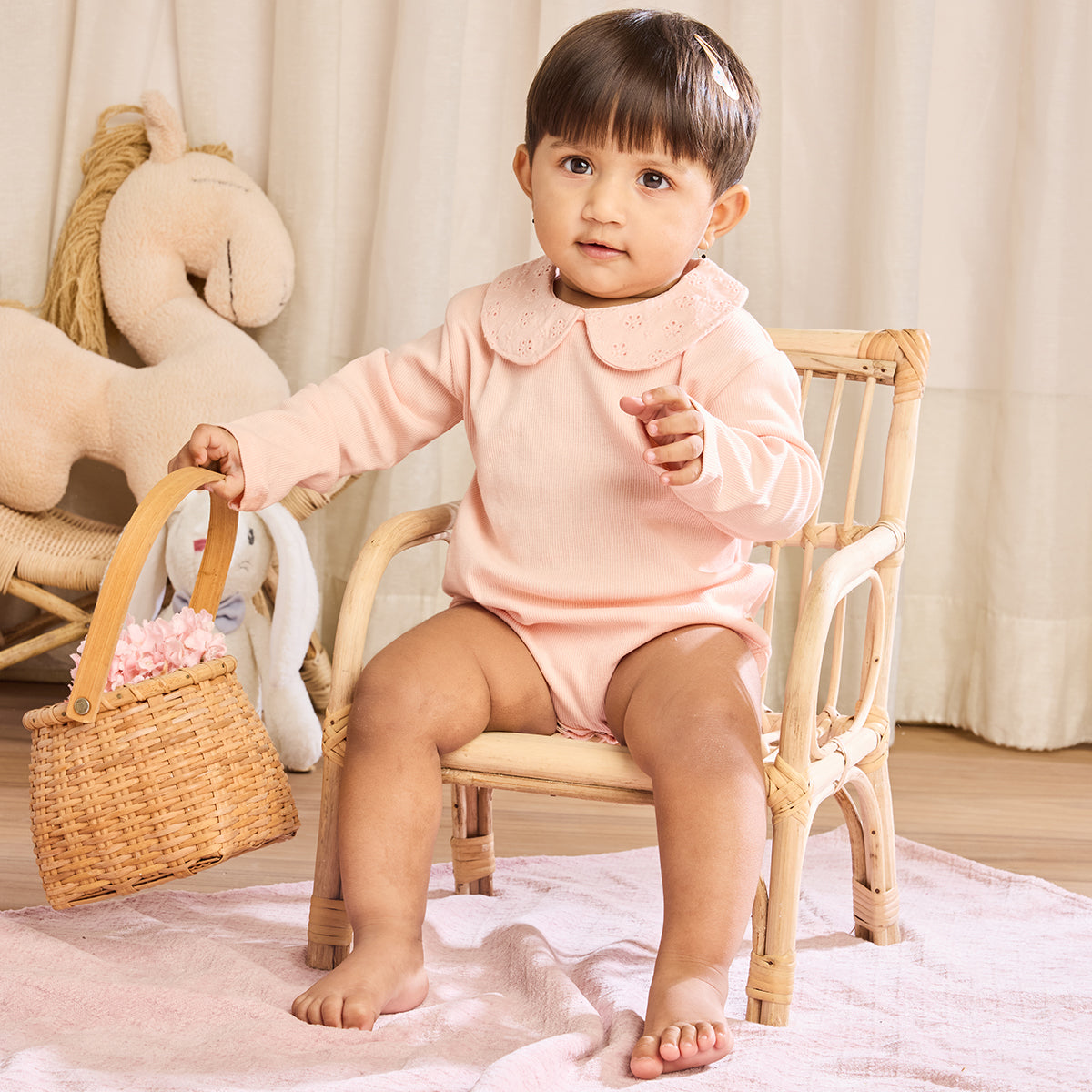 Peter Pan Collar Bodysuit - Peach Melba