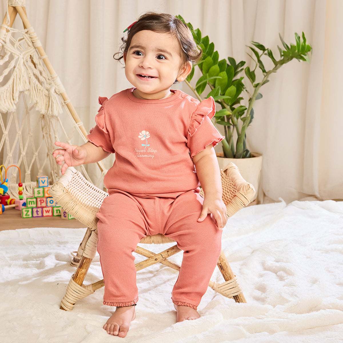 Ribbed Leggings with Lace - Desert Sand