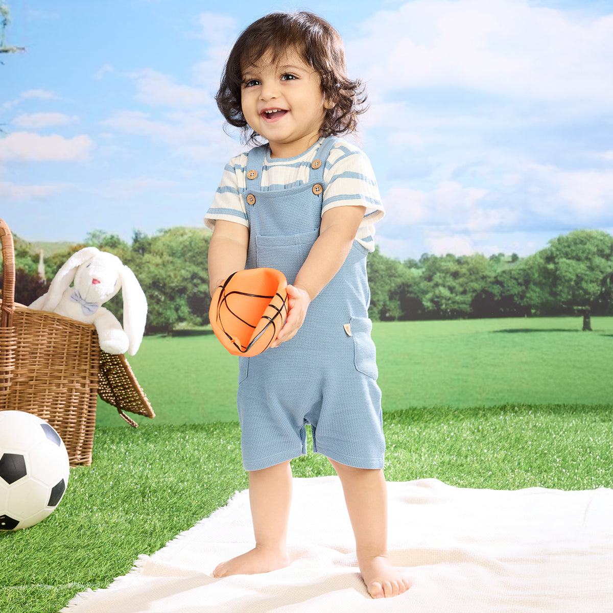 Waffle Dungaree & T-shirt Set - Dusk Blue