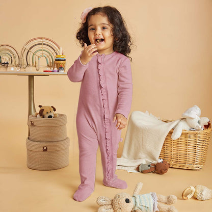 Rose Frill Zipper Footie