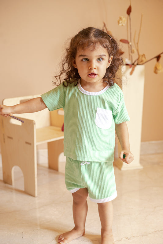 Lime Green Ribbed Top & Shorts Set