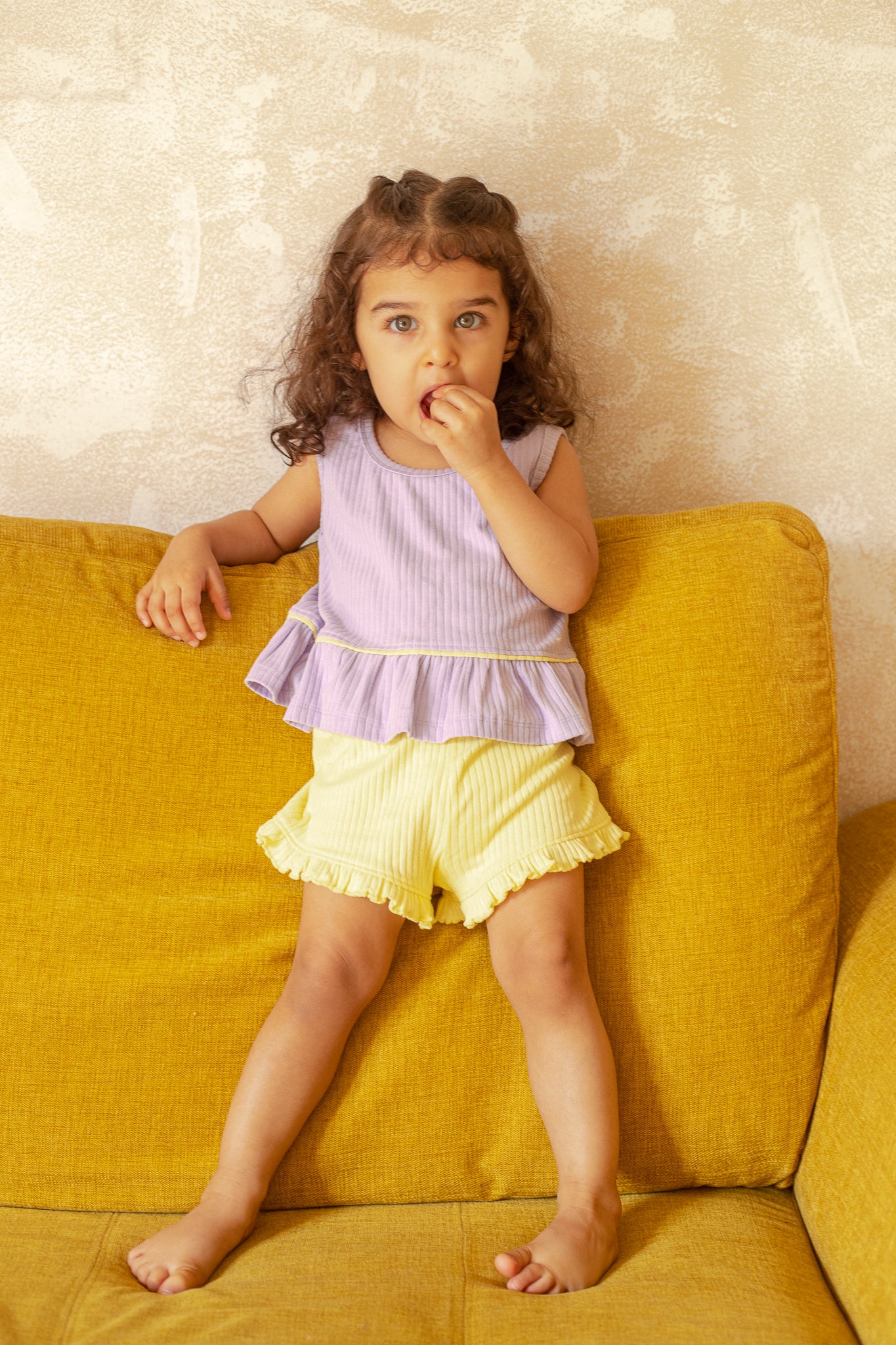 Lavender Sunshine Ribbed Top & Shorts Set