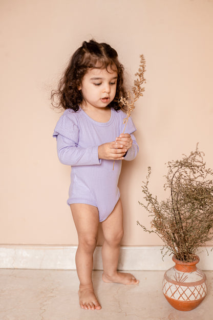 Lavender Lady Ribbed Bodysuit with Frills