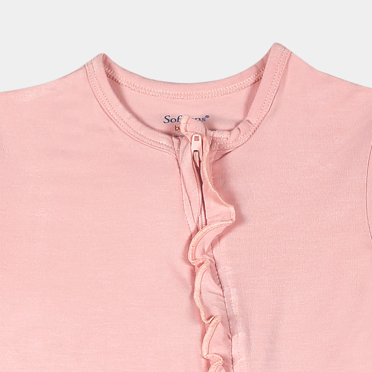 Coral Blush Ruffled Bamboo Zipper Footie