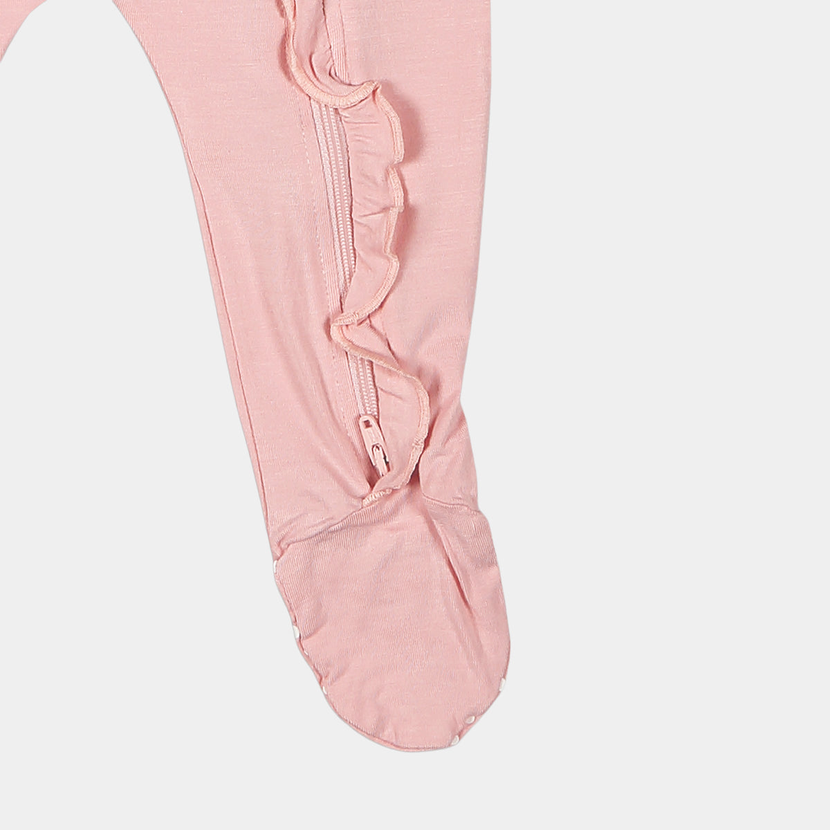 Coral Blush Ruffled Bamboo Zipper Footie