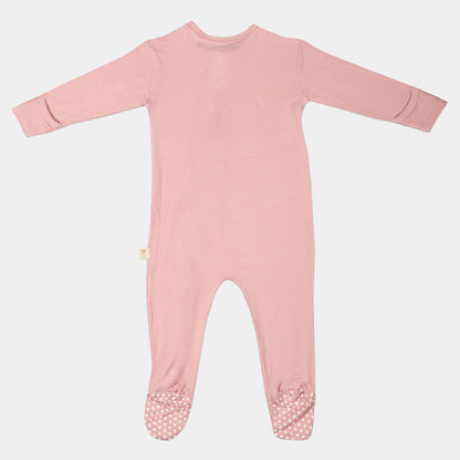 Coral Blush Ruffled Bamboo Zipper Footie