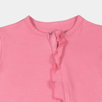Fuchsia Pink Ruffled Zipper Footie