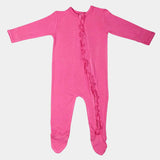 Sweet Pink Ruffled Bamboo Zipper Footie