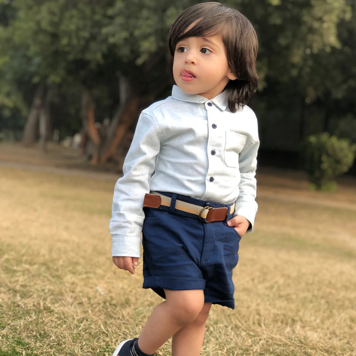 2-Piece 'Boys in Blue' Shirt & Oxford Shorts Set