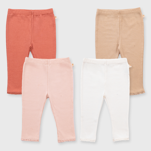 4 Pack Ribbed Leggings with Lace (Ivory, Rose Quartz, Latte, Desert Sand)