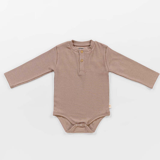 Taupe Full Sleeve Ribbed Romper