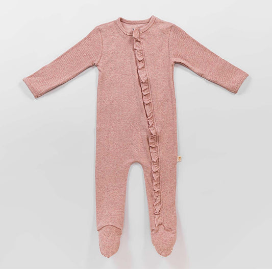 Rose Frill Zipper Footie