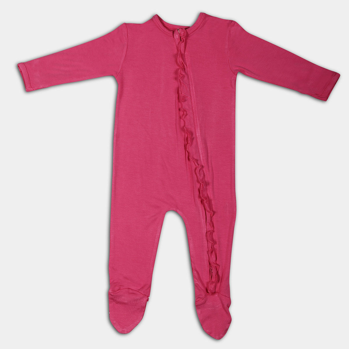 Sweet Pink Ruffled Bamboo Zipper Footie