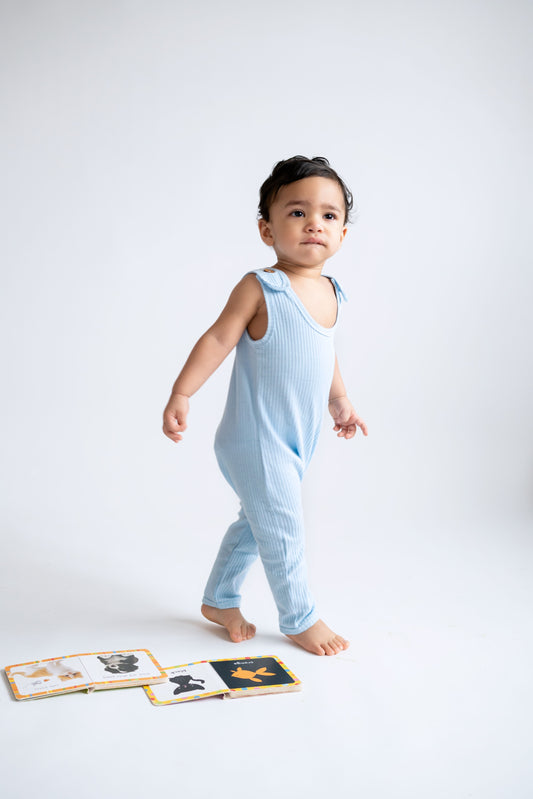 Powder Blue Sleeveless Ribbed Romper