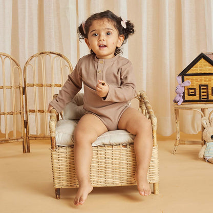 Taupe Full Sleeve Ribbed Romper