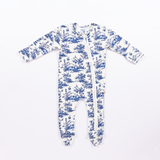 Vintage Toile Bamboo Zipper Footie