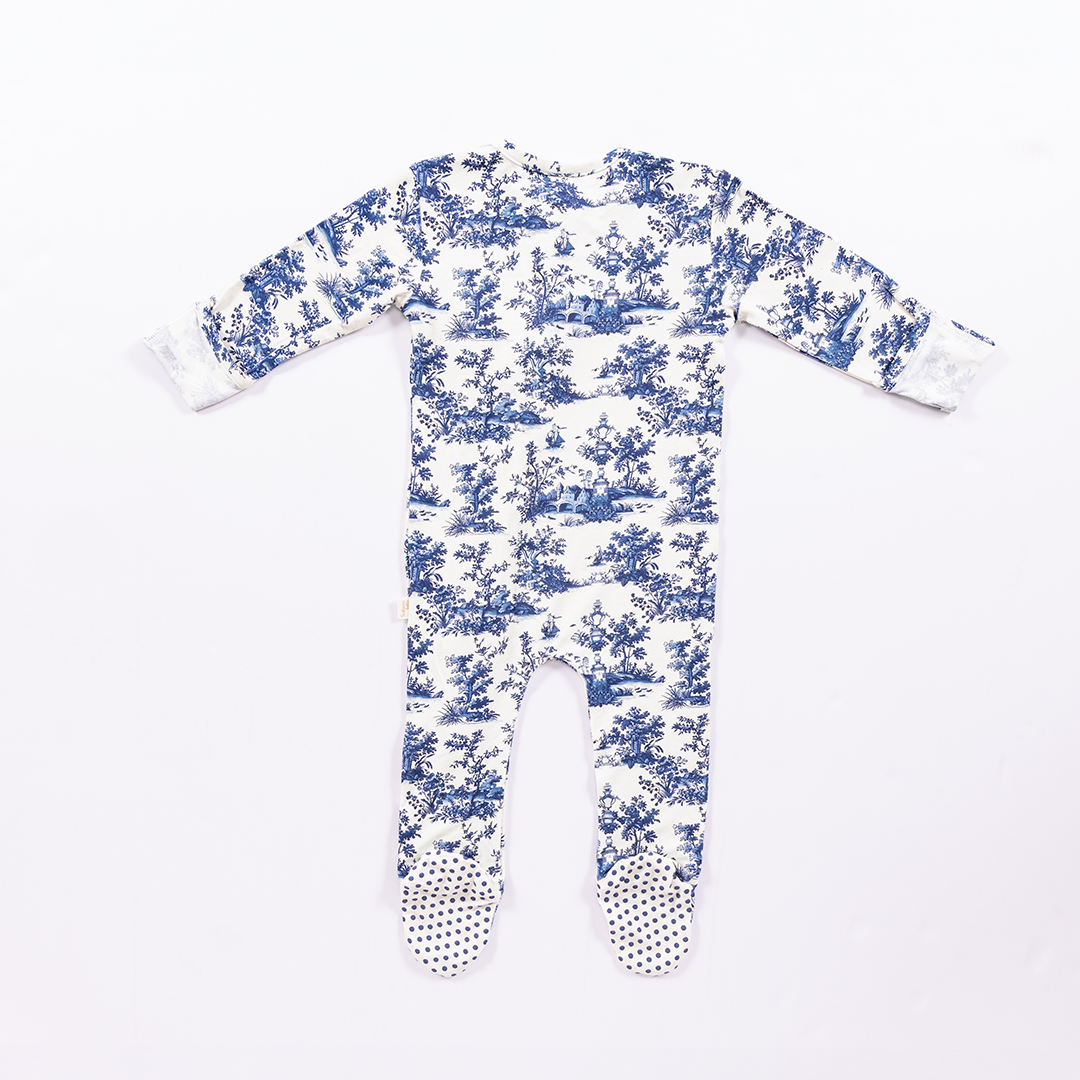 Vintage Toile Bamboo Zipper Footie
