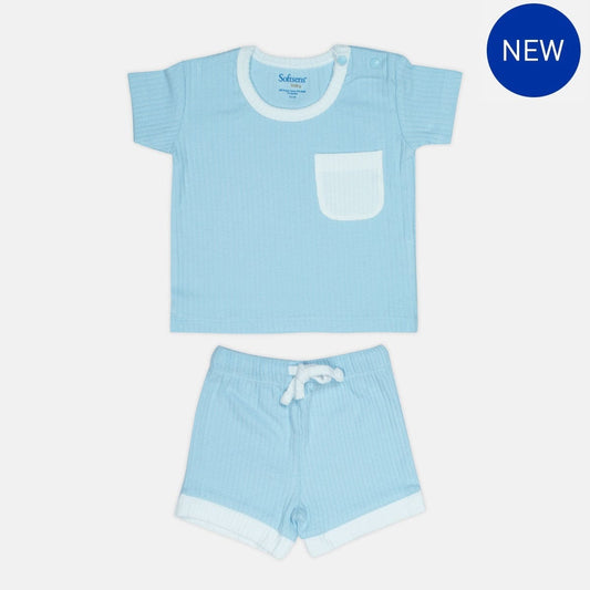 Powder Blue Ribbed Top & Shorts Set