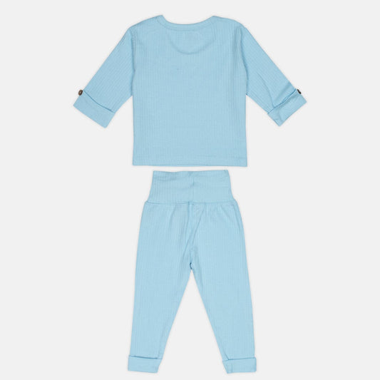 Powder Blue Long Sleeved Ribbed Top & Bottom Set