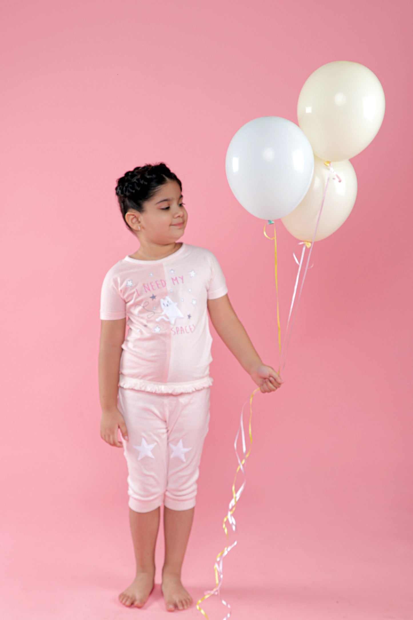 Short Sleeve Fringe Top & Tights Soft Jersey Set Space Cat