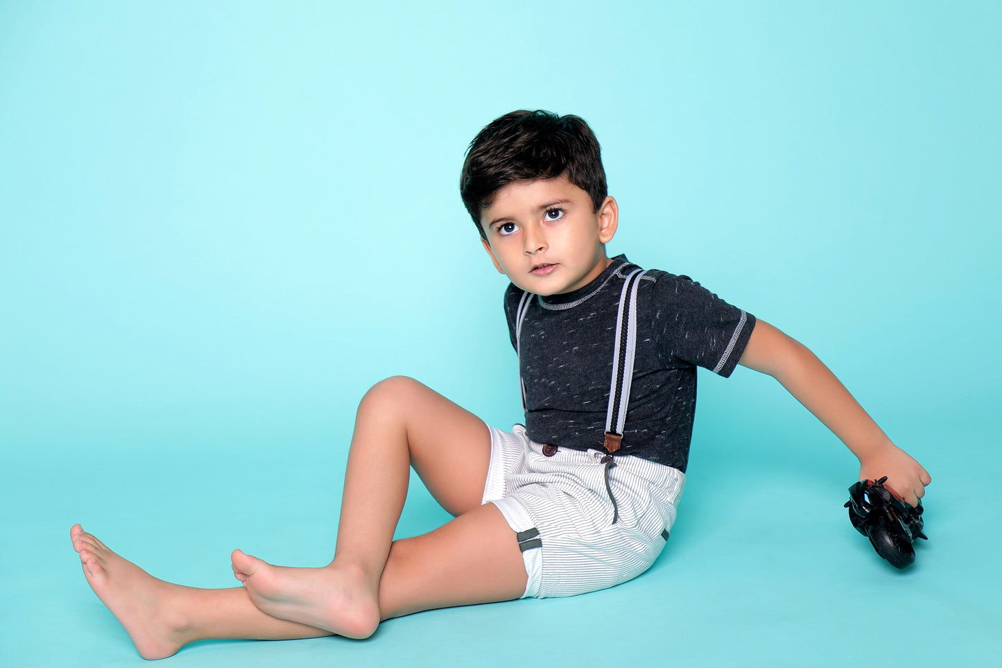 Pinstriped Oxford Shorts with Adjustable Suspenders